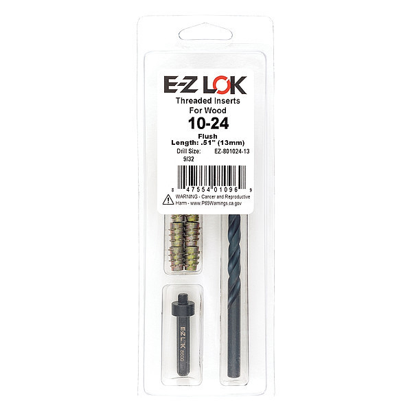 Zoro Select Thread Repair Kit, Hex Drive Threaded Inserts, #10-24, Hexavalent Chromium Zinc, 10 Inserts EZ-801024-13