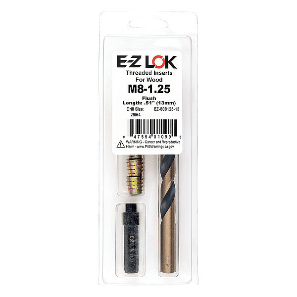 Zoro Select Thread Repair Kit, Hex Drive Threaded Inserts, M8-1.25, Hexavalent Chromium Zinc, 5 Inserts EZ-808125-13