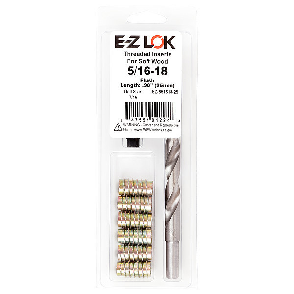 Zoro Select Thread Repair Kit, Hex Drive Threaded Inserts, 5/16"-18, Hexavalent Chromium Zinc, 6 Inserts EZ-851618-25