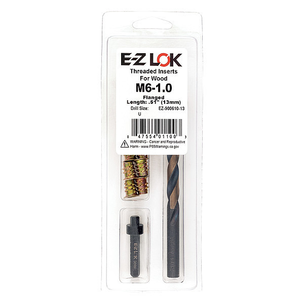 Zoro Select Thread Repair Kit, Hex Drive Threaded Inserts, M6-1.00, Hexavalent Chromium Zinc, 10 Inserts EZ-900610-13