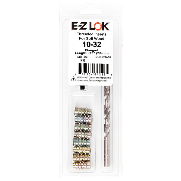 Zoro Select Thread Repair Kit, Hex Drive Threaded Inserts, #10-32, Hexavalent Chromium Zinc, 8 Inserts EZ-901032-20