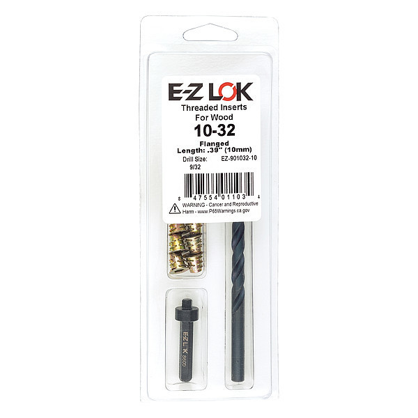 Zoro Select Thread Repair Kit, Hex Drive Threaded Inserts, #10-32, Hexavalent Chromium Zinc, 10 Inserts EZ-901032-10