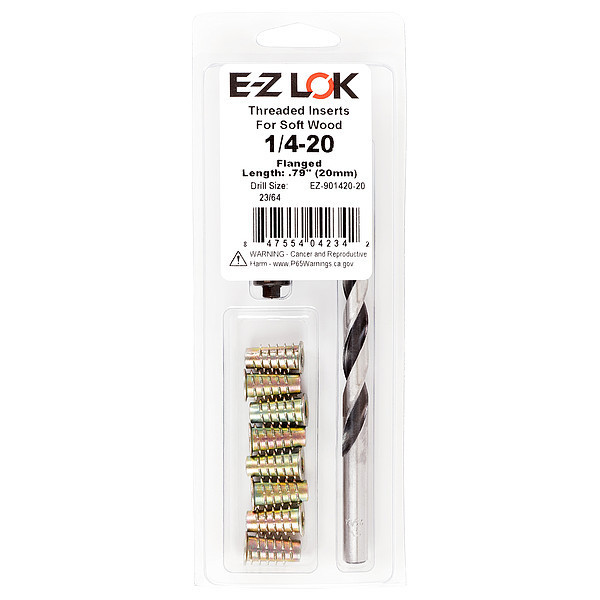 Zoro Select Thread Repair Kit, Hex Drive Threaded Inserts, 1/4"-20, Hexavalent Chromium Zinc, 8 Inserts EZ-901420-20