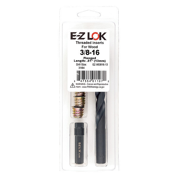 Zoro Select Thread Repair Kit, Hex Drive Threaded Inserts, 3/8"-16, Hexavalent Chromium Zinc, 5 Inserts EZ-903816-13