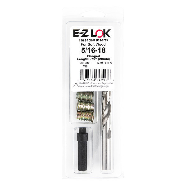 Zoro Select Thread Repair Kit, Hex Drive Threaded Inserts, 5/16"-18, Hexavalent Chromium Zinc, 5 Inserts EZ-951618-20