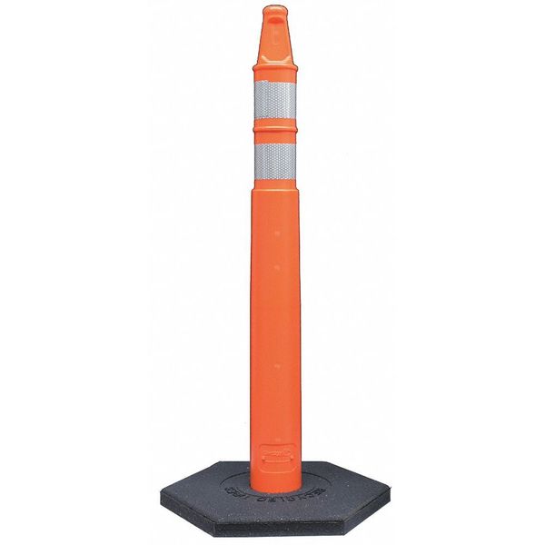 Zoro Select Delineator Post with Base, HDPE, Meets MUTCD Requirements, Temporary, Orange, 43 in H, Flat Top 03-710RBC-B