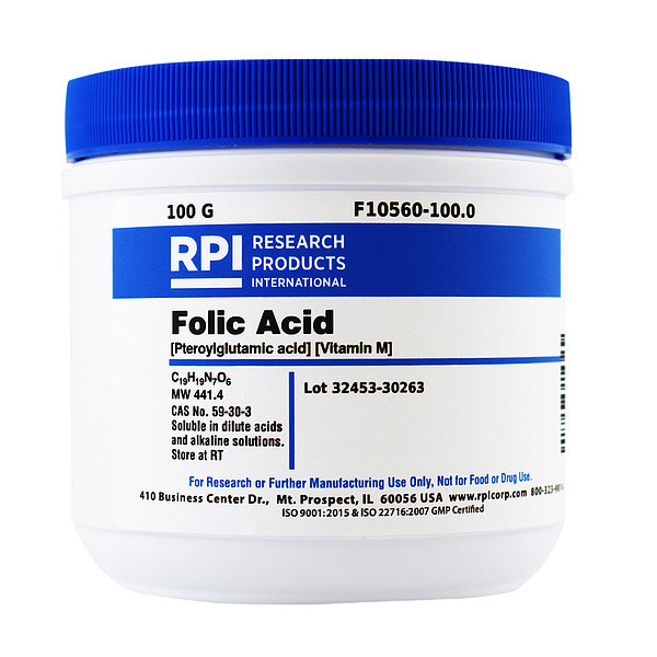 Rpi Folic Acid (Pteroylglutamic Acid), 100g F10560-100.0