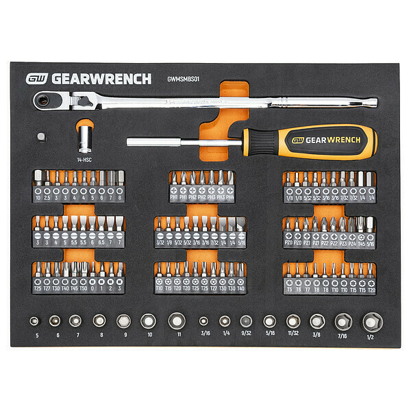 Gearwrench 105 Pc. 1/4” Drive Slim Head Mechanics Tool Set in Foam Storage Tray GWMSMBS01