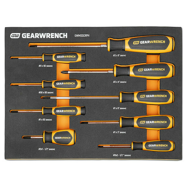 Gearwrench 9 Piece Phillips® Dual Material Screwdriver Set in Foam Storage Tray GWMSSCRPH