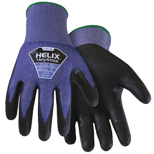 Hexarmor Helix Cut-Resistant Coated Gloves, A6 Cut, Polyurethane, HPPE, Black/Blue, XL (Size 10), 1 Pair 2076-XL (10)