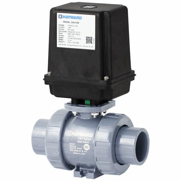 Hayward Flow Control Actuated Ball Valve, Tube Size 1", PTFE EATBH110STE
