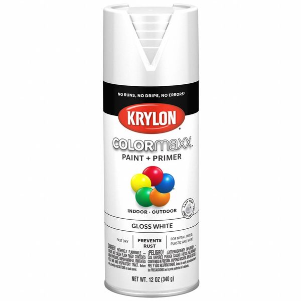 Colormaxx Spray Paint, Gloss, White, 12 oz K05545007