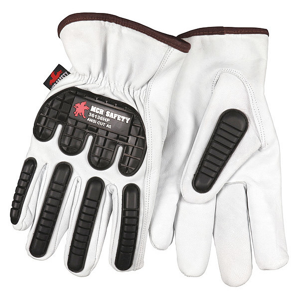 Mcr Safety Leather Gloves, White, M, PK12 36136HPM