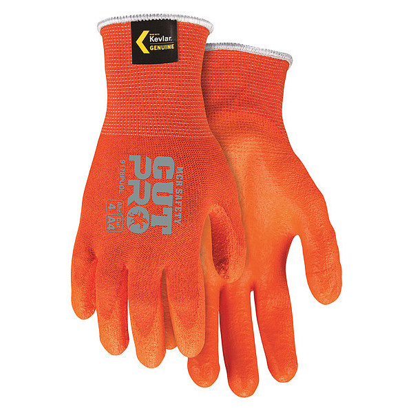 Mcr Safety Hi-Vis Cut Resistant Coated Gloves, A4 Cut Level, Polyurethane, L, 1 PR 9178PUOL