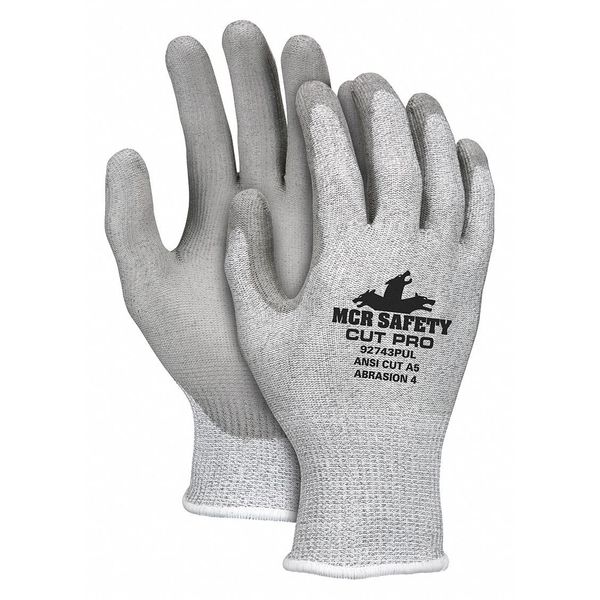 Mcr Safety Cut Resistant Coated Gloves, A6 Cut Level, Polyurethane, M, 1 PR 92743PUM