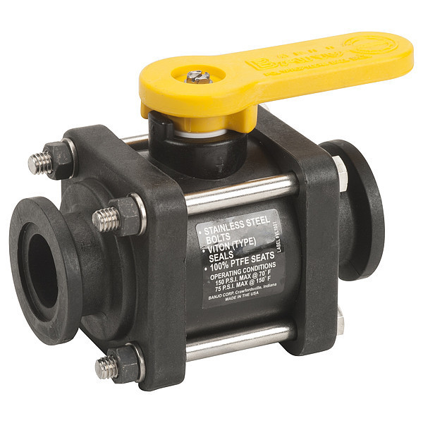 Banjo Manual 2-Way Ball Valve, Flange, Polypro MV100CF