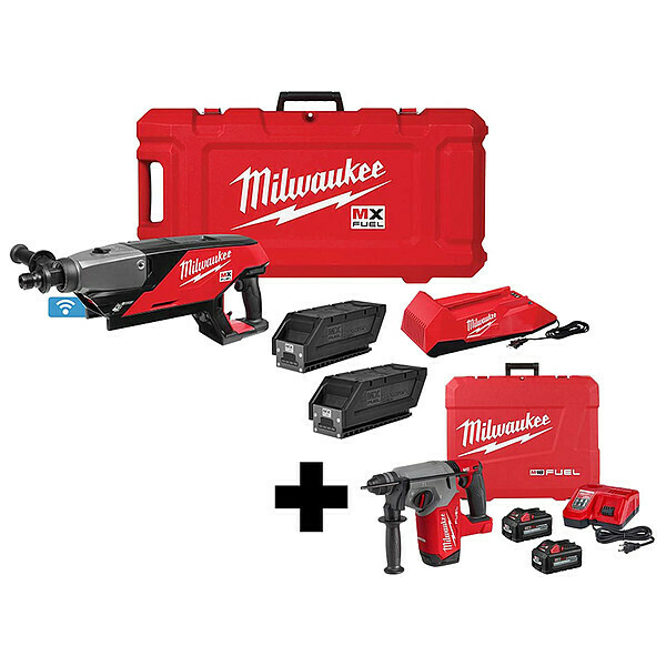 Milwaukee Tool MX Handheld Core Drill Kit and Rotary Hammer, 18 V, Includes 4 Batteries MXF301-2CP, 2912-22