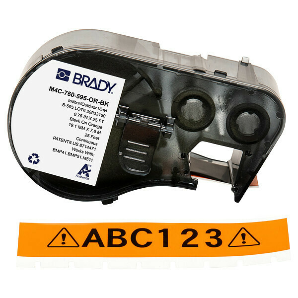 Brady Precut Label Roll Cartridge, Orange, Gloss M4C-750-595-OR-BK