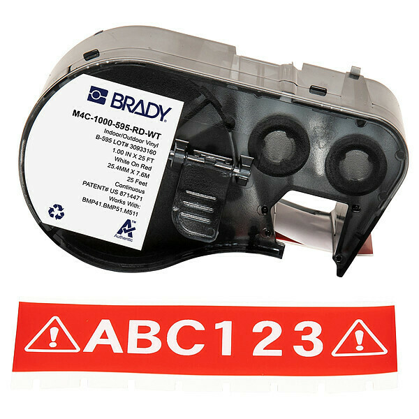 Brady Precut Label Roll Cartridge, Red/White M4C-1000-595-RD-WT