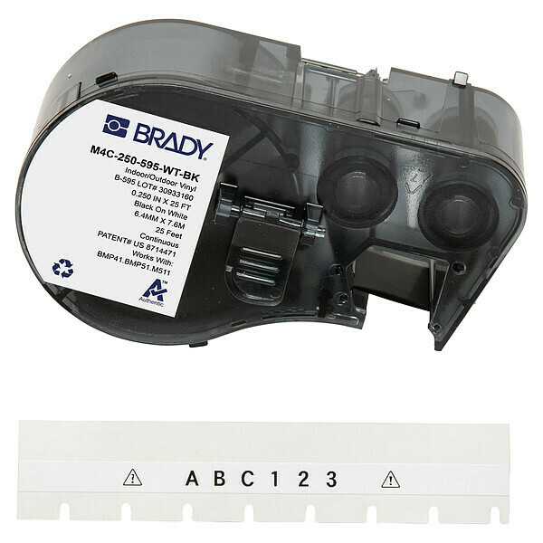 Brady Label and Ribbon Cartridge, Vinyl M4C-250-595-WT-BK