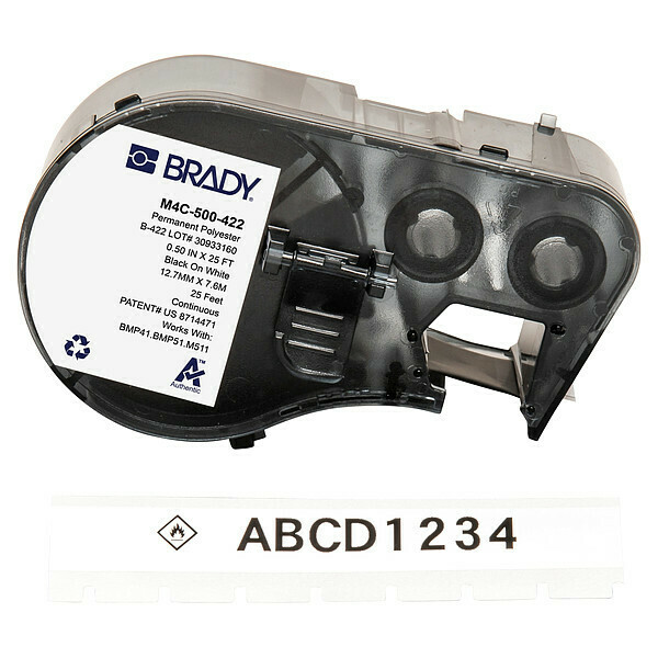 Brady Precut Label Roll Cartridge, White, Gloss M4C-500-422