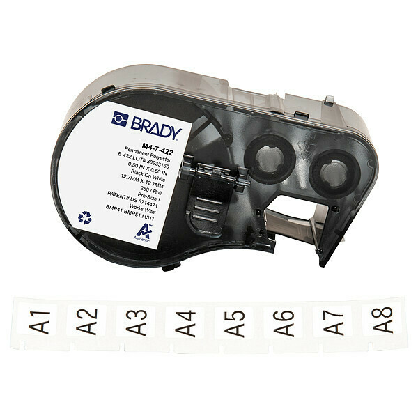 Brady Precut Label Cartridge, White, Gloss M4-7-422