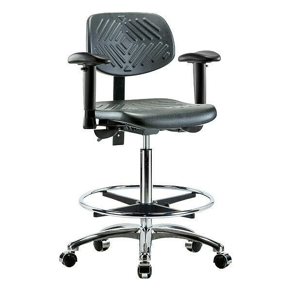 Blue Ridge Ergonomics Chair, Poly, High Bench, Chr AA CF Caster BR-PHBCH-CR-T0-A1-CF-CC-BLK