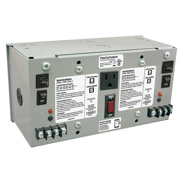 Functional Devices-Rib Class 2 Transformer, (2) 75 VA, NEMA 1, Not Rated, 24V AC, 120/208/240/277/480V AC PSH75A75AB10