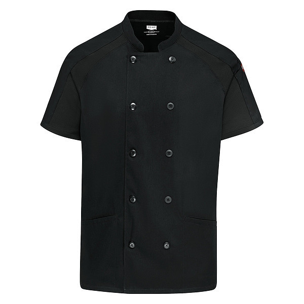 Red Kap Chef Coat, 2XL, Black 051WBK SS XXL