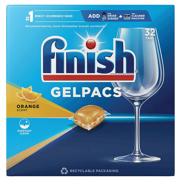 Finish Dish Detergent Gelpacs, Orange Scent, PK32 51700-81053