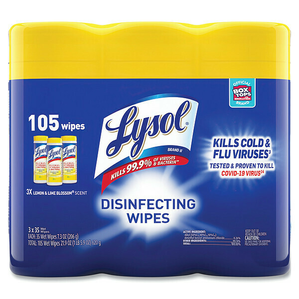 Lysol Disinfecting Wipes, Canister, Lemon and Lime Blossom, White, 3 PK 19200-82159
