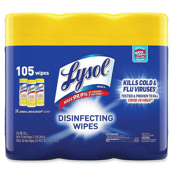 Lysol Disinfecting Wipes, White, Canister, Nonwoven Fiber, 35 Wipes, 7 1/4 in x 7 in REC 81145