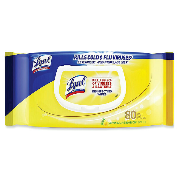 Lysol Disinfecting Wipes Flatpacks, 1-Ply, 6.69 x 7.87, Lemon and Lime Blossom, White, 80 Wipes, PK6 RAC99716CT