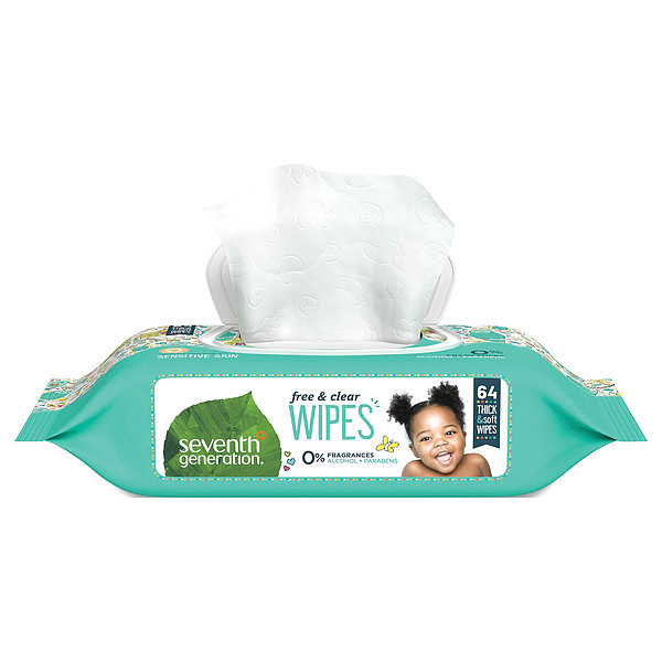 Seventh Generation Baby Wipes, Unscented, White, PK12 34208