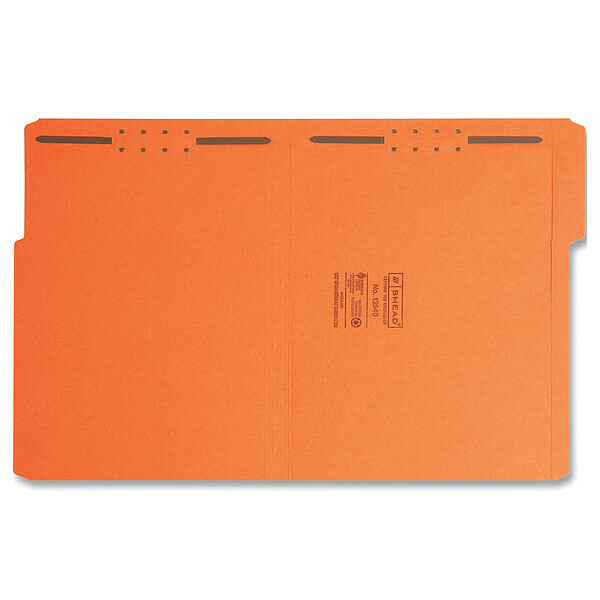 Zoro Select Pressboard Folder, Fastener, Orange, PK50 12540