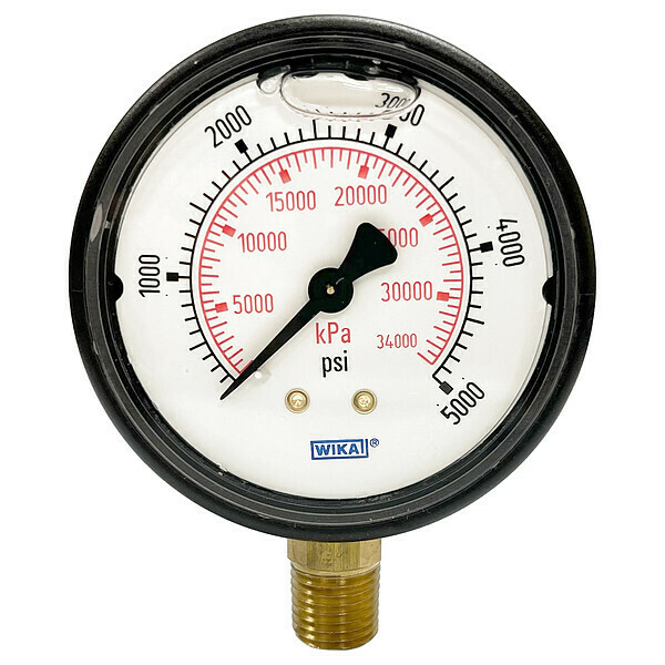 Wika Pressure Gauge, 0 to 5000 psi, 1/4 in MNPT, Black 113.13.25.5000.L