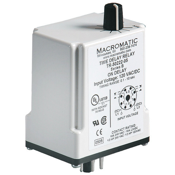 Macromatic Time Delay Relay, 120VAC/DC, 10A, DPDT TR-50222-05