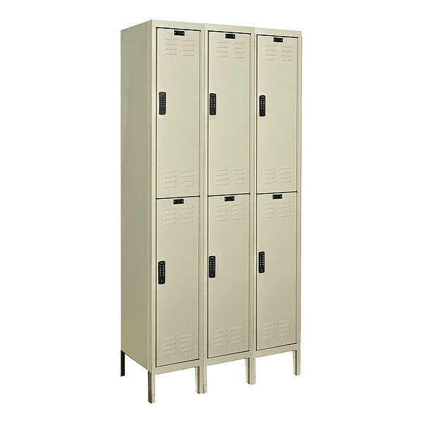 Hallowell Wardrobe Locker, 36 in W, 12 in D, 78 in H, (2) Tier, (3) Wide, Tan UEL3228-2A-PT