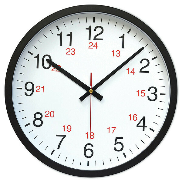 Zoro Select Round Wall Clock, 24hr., Black, 12.5" UNV10441