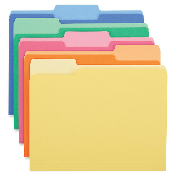 Zoro Select File Folder 9-5/8" x 11-3/4", 1/3-Cut Tab, Assorted Colors, Pk50 16466