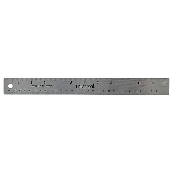 Universal Ruler, 12", Stainless Steel, Cork Back UNV59023