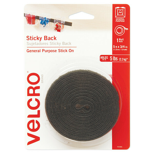 Velcro Brand Reclosable Fastener, 5 ft, 3/4 in Wd, Black 90086