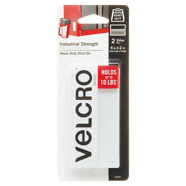 Velcro Brand Reclosable Fastener, Acrylic Adhesive, 4 in, 2 in Wd, White, 2 PK 90200