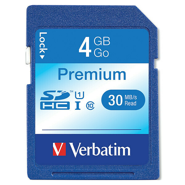 Verbatim Premium SDHC Memory Card, 4 GB, VER96171 | Zoro