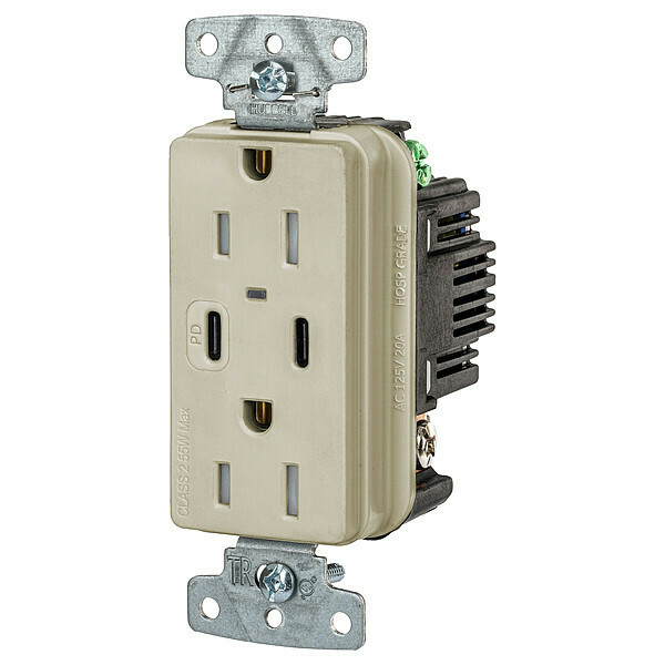Hubbell USB Receptacle, Ivory, 1/2 hp USB15CPDI