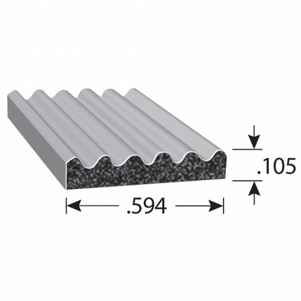 Trim-Lok Rubber Seal, 109/1000" H, 25 ft L, Ribbed X1568HT-25