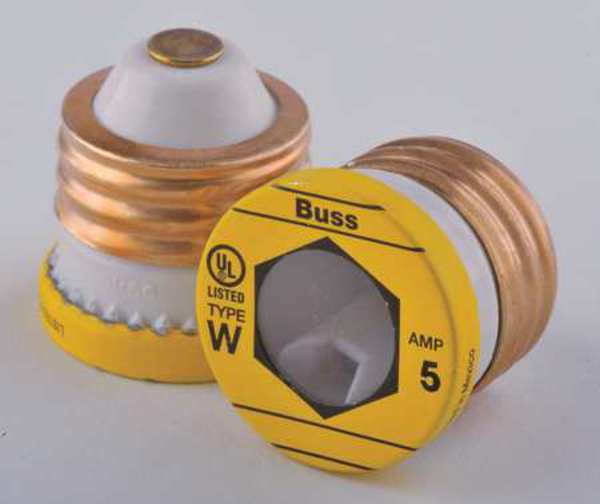 Eaton Bussmann Plug Fuse, W Series, Fast Acting, 5A, 125V AC, Indicating, 10kA at 125V AC, 4 PK W-5