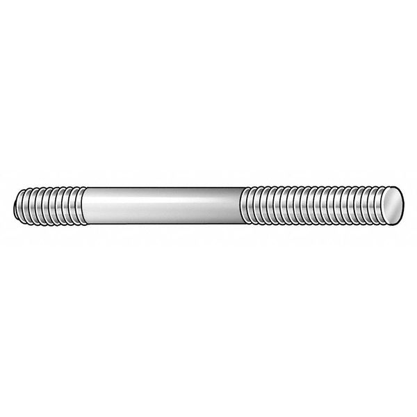 Te-Co Double-End Threaded Stud, 3/8"-16 Thread to 3/8"-16 Thread, 3 in, Steel, Black Oxide, 2 PK 40552