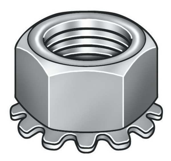 Zoro Select External Tooth Lock Washer Lock Nut, M5-0.80, Steel, Class 8, Zinc Plated, 5 13/32 mm Ht, 100 PK KEP8005000-100P