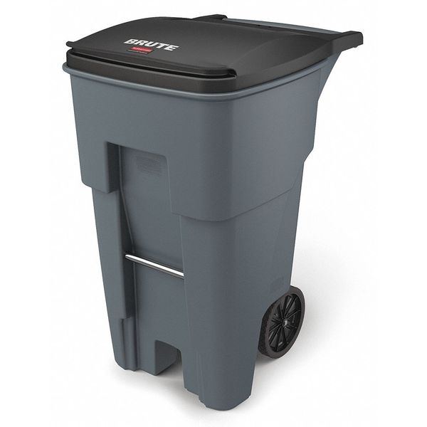Rubbermaid Commercial 65 gal Rectangular Trash Can, Gray, 25 1/4 in Dia, Lift Up, HDPE/MDPE FG9W2100GRAY
